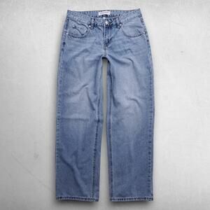 Ashley Mason Premium Wide Leg Jeans Faded Light Distressed Women‎ 7/28 Lt Blue